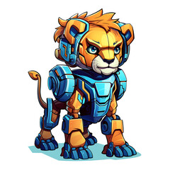 Obraz premium Cartoon lion robots. T-Shirt, Sticker. Funny cyborg. AI Generated