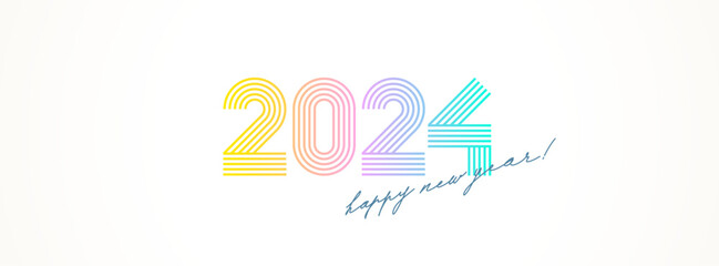 Multicolored 2024 new year logo with calligraphic holiday greeting on a white background. Design for greeting card, invitation, calendar, etc.