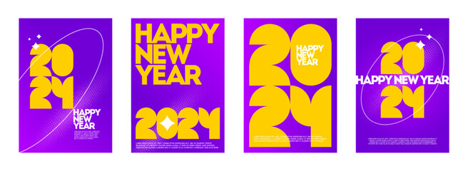 Fototapeta premium Greeting card set with 2024 new year logo. Holiday design with number of year. Design for greeting card, invitation, cover, poster, calendar, etc.