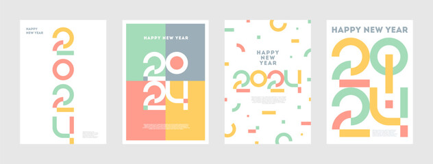 Greeting card set with 2024 new year logo. Holiday design with number of year. Design for greeting card, invitation, cover, poster, calendar, etc.