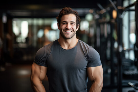 portrait of bodybuilder resting in gym while looking at camera. Healthy lifestyle. personal trainer