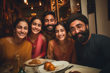 indian sikh religious family enjoying dinner at home
