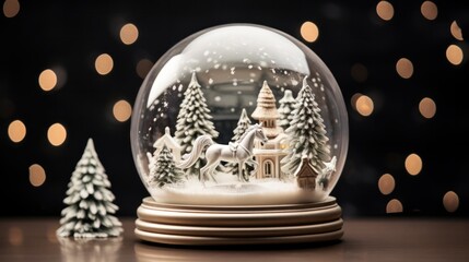 Fototapeta na wymiar Snow globe with a white horse and a fir tree for Christmas