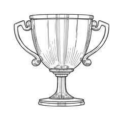 Trophy Cup drawing isolated on white background. Vector Illustration.