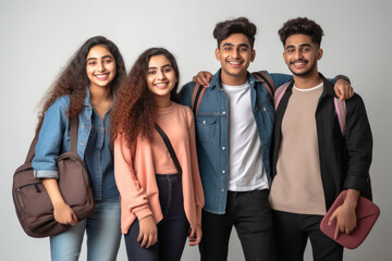 young indian college students group - obrazy, fototapety, plakaty