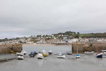 The harbour at St Michael's Mount during low tide.