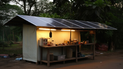 Small mobile shop with solar panel - obrazy, fototapety, plakaty