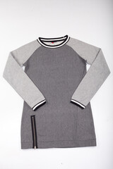 Gray sweatshirt with long sleeves, isolated on a white background. 