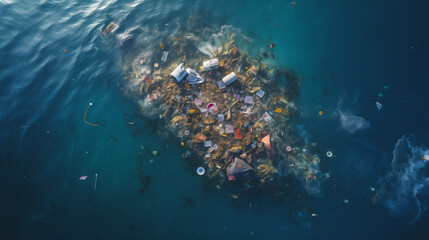 island of a garbage, aerial view - obrazy, fototapety, plakaty