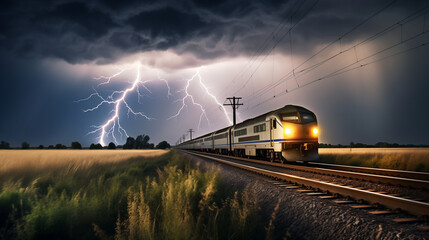 Lightning struck a passenger train traveling through a field during a severe thunderstorm