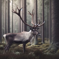 Naklejka na ściany i meble reindeer in the forest animal background for social media