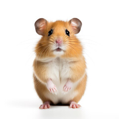A cute and furry pet hamster against a white background