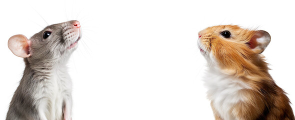 Fototapeta premium Adorable rat and hamster duo in a playful close-up