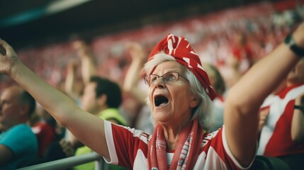 Fototapeta premium Passionate Senior Woman Sports Fan. Generative ai
