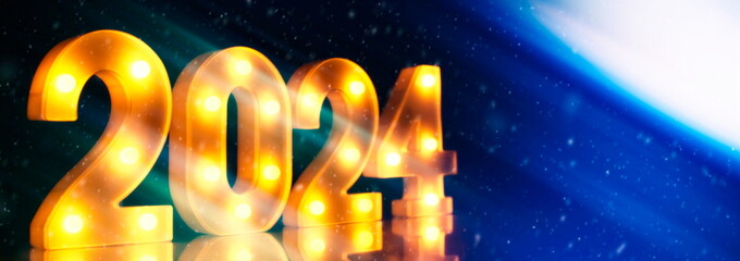Merry Christmas and happy new year concept , Banner.Happy New Year 2024. A symbol from the number 2024