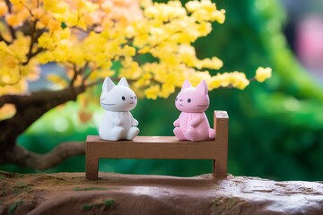 ネコとベンチ（3D）-春
