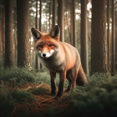 Naklejka na ściany i meble red fox in the forest animal background for social media