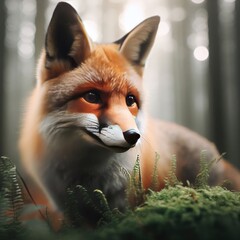 red fox in the forest animal background for social media