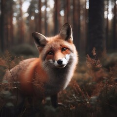 red fox in the forest animal background for social media