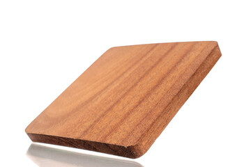 One wooden cup holder, macro, isolated on white background.