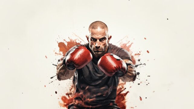 An illustration of a boxer in colorful watercolor paints, isolated on a white background