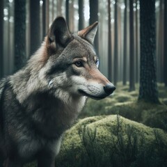 Naklejka na ściany i meble gray wolf in the forest animal background for social media