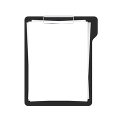 Black clipboard with blank white sheet. Template design blank mock up. Concept for education, business, planning or infographics. Vector illustration
