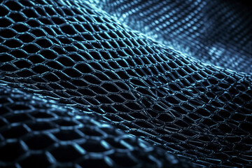 Futuristic Vision: Close-Up of a Blue Metallic Mesh Surface with a Sci-Fi Vibe, ai generative