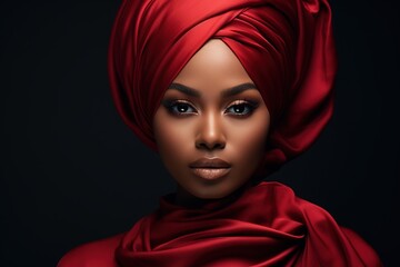 African black woman in a very long red silk