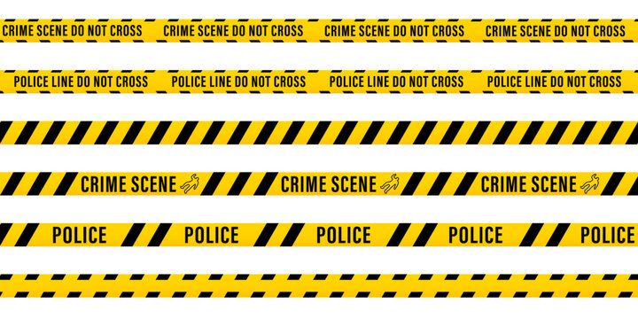 Vector set of seamless ribbons. Crime Scene Do Not Cross tape. Attention police ribbon. For restricted and hazardous areas. Yellow and black. Police line and danger tapes. Vector illustration