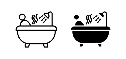 Person Bathing line icon set. Hot water bathing bathtub symbol for UI designs. In black color.
