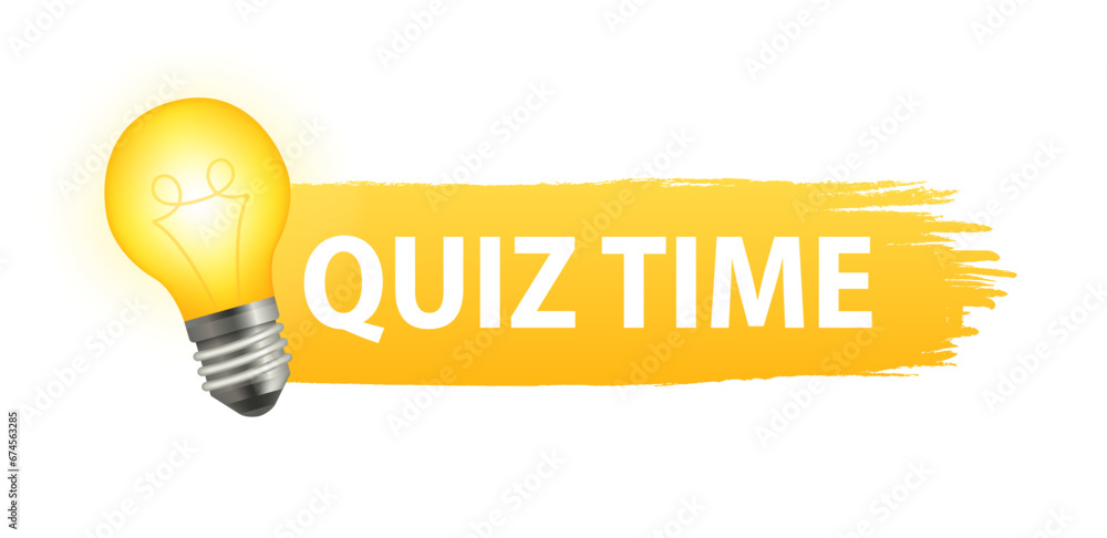 Poster quiz time badge design with question mark isolated on geometric background in yellow colors. modern 