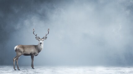 Christmas Deer on White Foggy Background