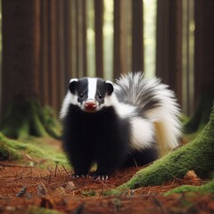 Naklejka na ściany i meble close up of a skunk in the forest animal background for social media