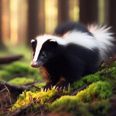 close up of a skunk in the forest animal background for social media