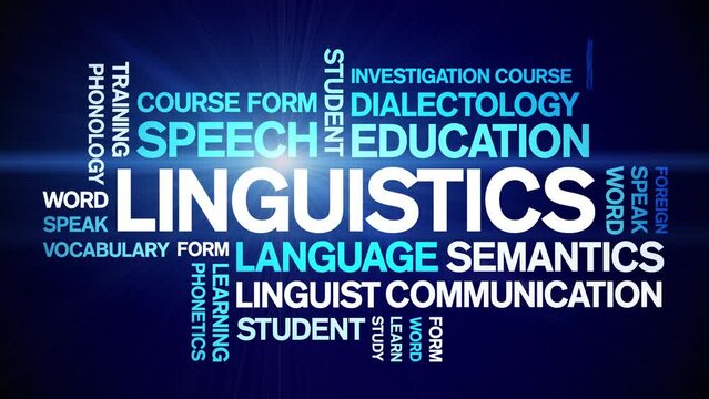 Linguistics animated tag word cloud;text design animation kinetic typography seamless loop.