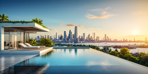 Relaxation Reimagined in a High-rise Infinity Pool ,Metropolitan Pool Perfection: Luxury Living with City Lights
