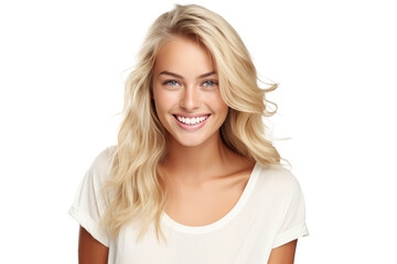 Studio portrait of a beautiful Nordic woman with clean healthy skin isolated on transparent png background.