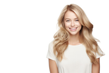 Fototapeta premium Studio portrait of a beautiful Nordic woman with clean healthy skin isolated on transparent png background.