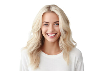 Studio portrait of a beautiful Nordic woman with clean healthy skin isolated on transparent png background.