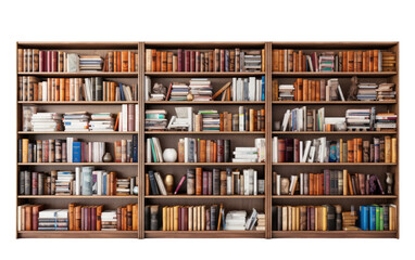 Beautiful Multiple Books on a Bookshelf Isolated on Transparent Background PNG.