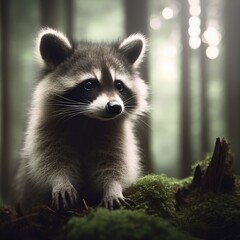 close up of a raccoon in the forest animal background for social media