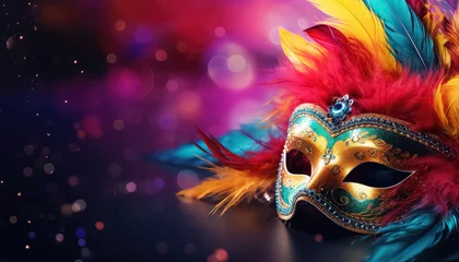 Foto auf Glas Venetian mask with feathers with rainbow colors ,concept carnival © terra.incognita