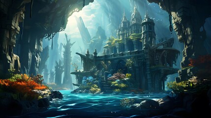 Tropical underwater world. 3d illustration. Fantasy design.