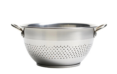 Beautiful Shiny Silver Colander Strainer Isolated on Transparent Background PNG.