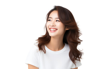 Fototapeta premium Studio portrait of a beautiful American woman with clean healthy skin isolated on transparent png background.
