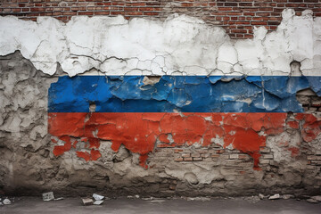 壁に描かれたロシア国旗