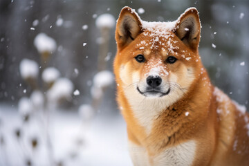 柴犬 冬 雪