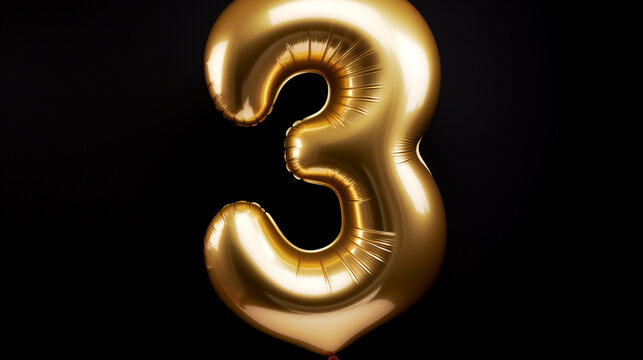 3d golden font number 3 4k, 8k, 16k, full ultra HD, high resolution and cinematic photography