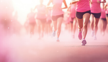 Women's race in pink sports uniform world cancer day concept